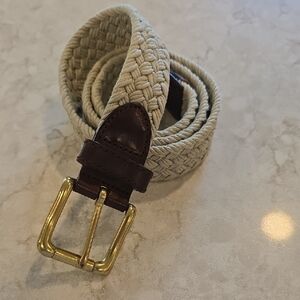 Liz Claiborne Cotton Woven Belt Brown Trim and Gold Buckle 100% Cotton